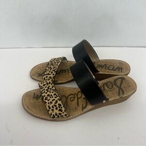 Sam Edelman Leopard & Black Double Strap Wedge Sandals